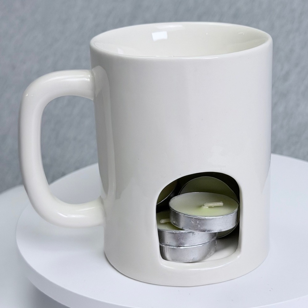 Evelots Ceramic Coffee Mug Warmer Tea Light Candle Holder Base White Glossy